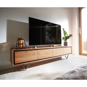 DELIFE Buffet bas Stonegrace 200 cm acacia nature 4 portes placage en pierre pieds en V - Publicité