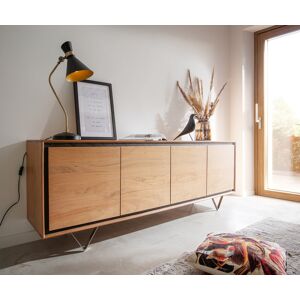 DELIFE Buffet Stonegrace 200 cm acacia nature 4 portes placage en pierre pieds en V - Publicité