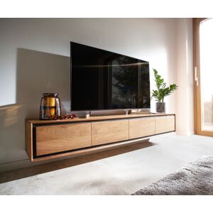 DELIFE Meuble-TV Stonegrace 200 cm acacia nature 4 portes placage pierre flottant - Publicité