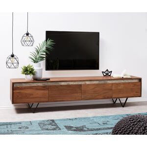 DELIFE Meuble-TV Stonegrace 200 cm acacia marron ardoise 4 tiroirs pied en V noir