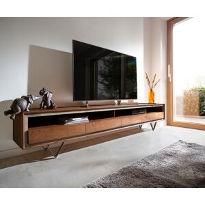 DELIFE Meuble-TV Stonegrace 240 cm acacia marron plaque pierre 4 tiroirs 1...