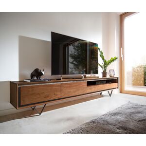 Meuble-TV Stonegrace 240 cm acacia marron plaqué pierre 2 portes 2 tiroirs 1...