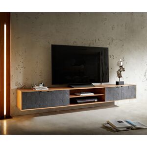 Meuble-TV Teele 240 cm acacia naturel Schiste 4 portes flottantes