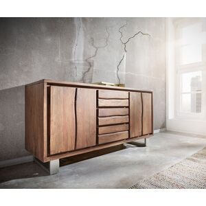 DELIFE Commode Live-Edge 147 cm acacia marron 3 tiroirs 2 portes