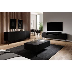 BOBOCHIC Ensemble KASHA avec Meuble TV 200 cm + Buffet 4 portes 200 cm + Buffet haut 2 portes 100 cm pieds noirs Noir - Publicité