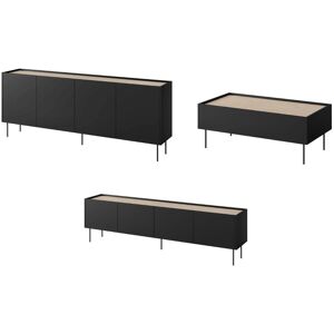 BOBOCHIC Ensemble ATLAS avec buffet 220 cm + meuble TV 220 cm + table basse 120 cm Noir - Publicité