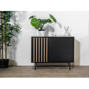 BOBOCHIC Commode 3 tiroirs 1 porte CORNEILLE avec tasseaux en pin massif Noir - Publicité