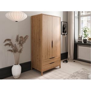 BOBOCHIC Armoire SOLENE chêne massif 95 cm 2 portes 2 tiroirs Marron clair - Publicité