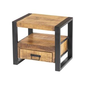 Vente-unique Table de chevet industrielle - 1 tiroir et 1 niche - Bois de manguier et metal - HARLEM