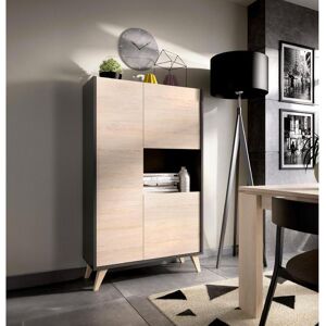 Vente-unique Buffet haut KOLYMA - 3 portes & 1 niche - Coloris : Chene & Anthracite