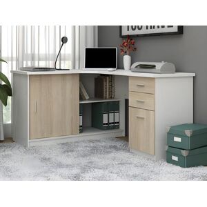 Vente unique Bureau dangle NORWY 2 portes 2 tiroirs Blanc et chene