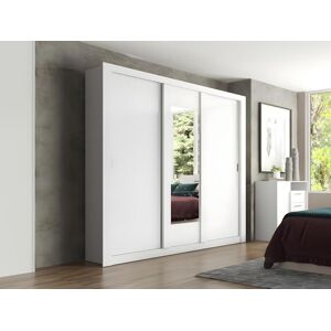 Vente-unique Armoire avec miroir ROXANE - 3 portes coulissantes - L. 220 cm - Blanc - Publicité