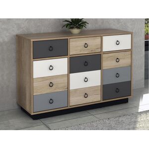 Vente-unique Commode KRYPTON - 3 tiroirs et 3 portes - Coloris : chene, blanc et gris