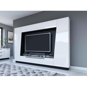 Vente unique Mur TV CHACE avec rangements LEDs MDF laque blanc