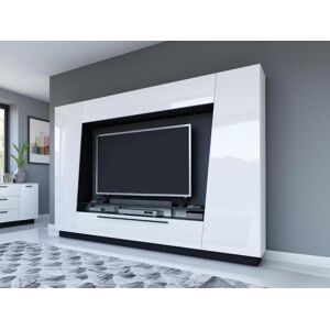 Vente-unique Mur TV CHACE avec rangements - LEDs - MDF laqué blanc - Publicité