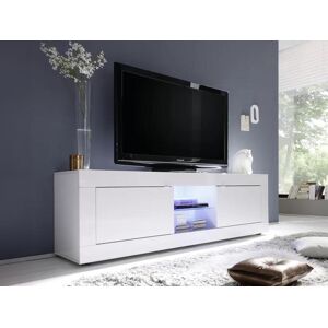 Vente unique Meuble TV COMETE LEDs 2 portes Blanc laque