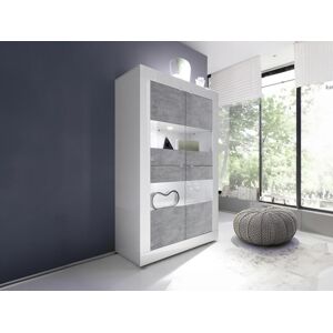 Vente unique Vitrine COMETE LEDs 4 portes Blanc laque beton