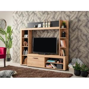 Vente-unique Mur TV BALTIMORE - Avec rangements - Coloris : Chene & Anthracite