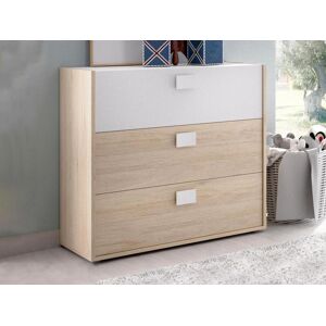 Vente-unique Commode SONIA - 3 tiroirs - Coloris : Chene et blanc