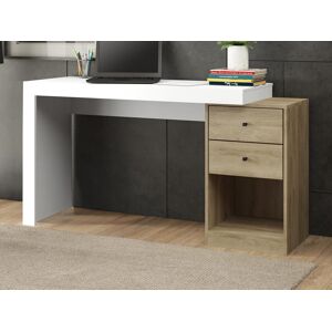 Vente-unique Bureau extensible 2 tiroirs et 1 niche - Coloris : Blanc et naturel - EVAN