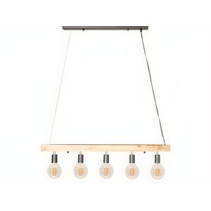 Vente unique Suspension poutre en bois 5 lampes style industriel JULBO bois et metal H 175 x L100 cm naturel et noir