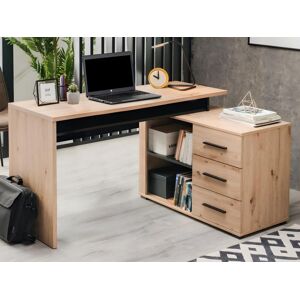 Vente-unique Bureau d'angle DEVEN avec rangements - 3 tiroirs - Coloris : Chêne et noir