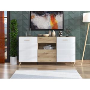 Vente-unique Buffet avec 3 portes, 1 tiroir et 1 niche en MDF - Naturel clair et Blanc - EZGI