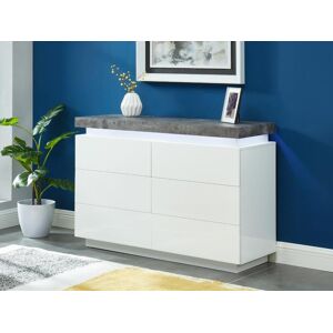 Vente-unique Commode HALO II - 6 tiroirs - MDF laque - Avec LEDs - Coloris : Blanc et beton