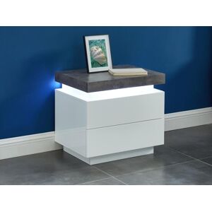 Vente-unique Table de chevet - 2 tiroirs - MDF Laque - Avec LEDs - Coloris : Blanc et beton - HALO II