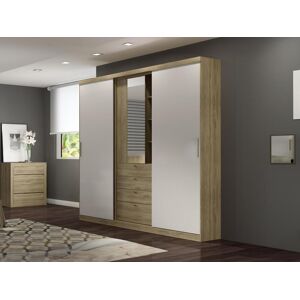 Vente-unique Armoire 2 portes coulissantes - Miroir et tiroirs - L240cm - Coloris : Naturel et ivoire - BODIL II