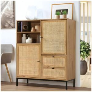 Casame Buffet Haut avec Facades en Rotin Naturel - L100 x H120 cm - JAYA