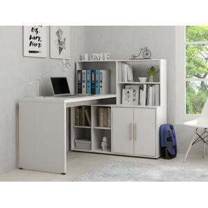 Vente unique Bureau dangle LEON avec rangements et etageres Blanc