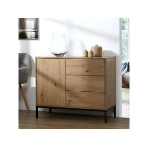 Casame Commode 1 Porte 3 Tiroirs Decor Chene Lenny - L90 x H80 cm