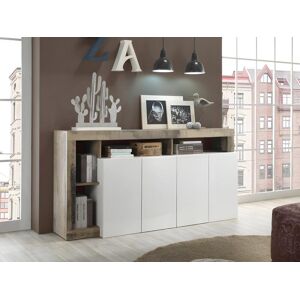 Vente unique Buffet SEFRO 4 portes et 4 niches Blanc laque et chene