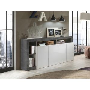 Vente-unique Buffet SEFRO - 4 portes et 4 niches - Blanc laque et beton