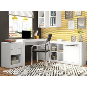 Vente-unique Bureau d'angle - 2 tiroirs et 2 portes - Coloris : Blanc - EVAN