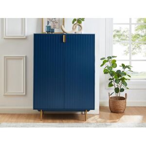 Vente-unique Buffet haut - 2 portes - MDF et métal - Coloris : Bleu et Doré - LIKANA