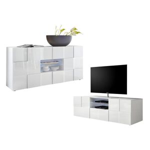 Meuble tv-hifi DUBAI 2 portes battantes 180 cm chêne wotan/blanc brillant  sans led