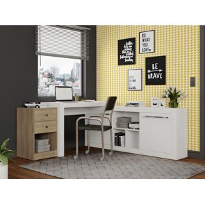 Vente-unique Bureau d'angle - 2 tiroirs et 2 portes - Coloris : Blanc et chêne - EVAN