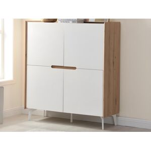 Vente-unique Buffet haut avec 4 portes - MDF et métal - Blanc laqué et naturel - CAYANA