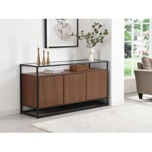 Vente unique Buffet avec 3 portes en MDF verre trempe et metal Naturel fonce CAMATA