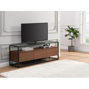 Vente unique Meuble TV avec 3 tiroirs en MDF verre trempe et metal Naturel fonce et noir CAMATA