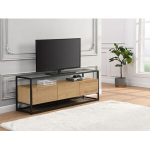 Vente unique Meuble TV avec 3 tiroirs en MDF verre trempe et metal Naturel clair et noir CAMATA