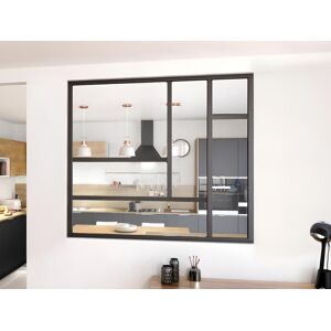 Vente-unique Verriere atelier design en aluminium thermolaque 150x130 cm - Noir - ARTENA