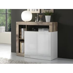 Vente unique Buffet SEFRO 2 portes et 3 niches Blanc laque et chene