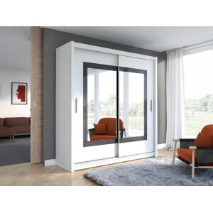 Vente-unique Armoire 2 portes coulissantes - Avec miroir - L203 cm - Coloris : Blanc - AUTLAN