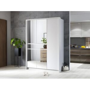 Vente-unique Armoire 5 portes et 1 tiroir - Avec miroir - L157 cm - Blanc - ZADIA