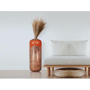 OZAIA Grand vase en metal emaille D 30 x H 82 cm Terracotta et feuille cuivree PERLIN