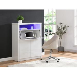 Vente-unique Secretaire avec 2 portes - Avec LEDs - MDF - Blanc lacque - MELIONA