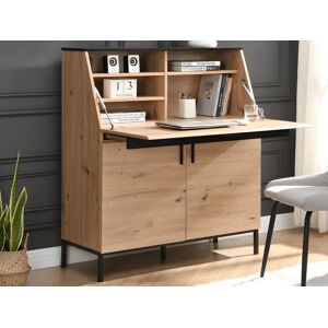 Vente-unique Secretaire avec 2 portes - MDF - Naturel et Noir - MALEDA